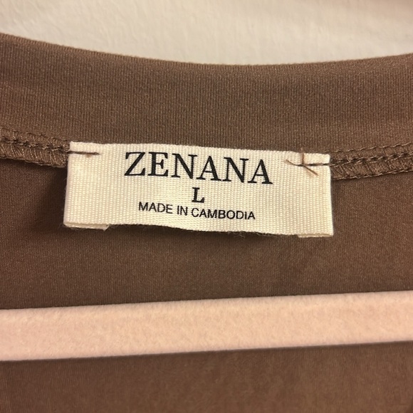 Zenana Rolled Short Sleeve V-Neck T-Shirt Dress - Mocha - L - Picture 4 of 6